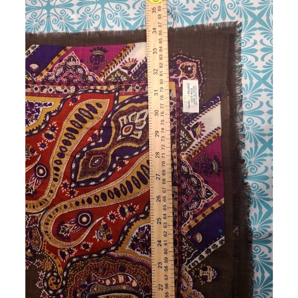 Vintage Wool Paisley Scarf Brown Boho Square Baar and Beards Japan 1970s - Picture 11 of 12